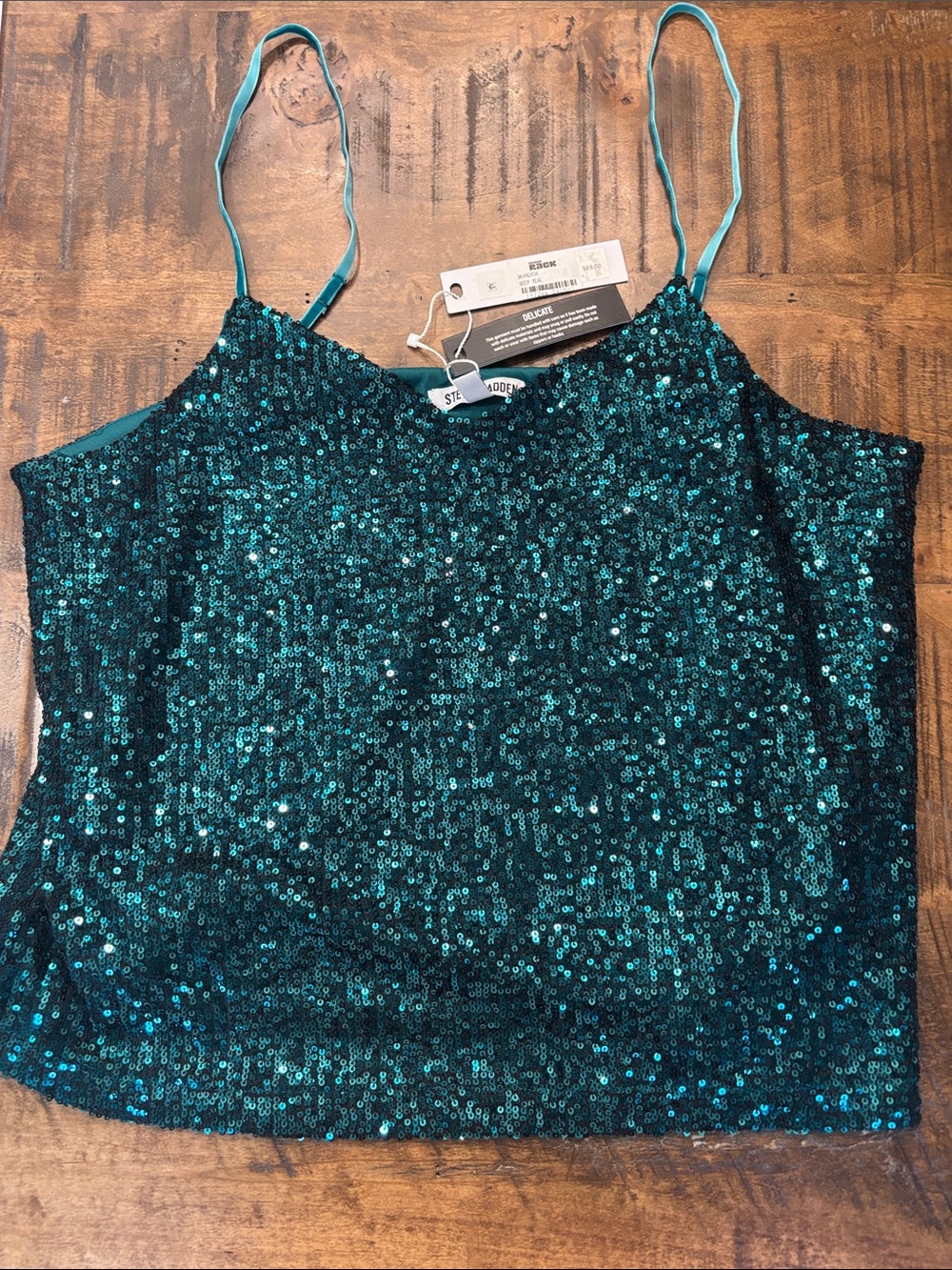 NWT Steve Madden Emerald Sequin Cami with Adjustable Straps